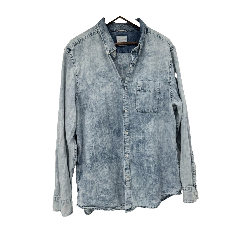 American Eagle Shirt XL Blue Chambray Button Western Acid Wash Cotton Indie‎